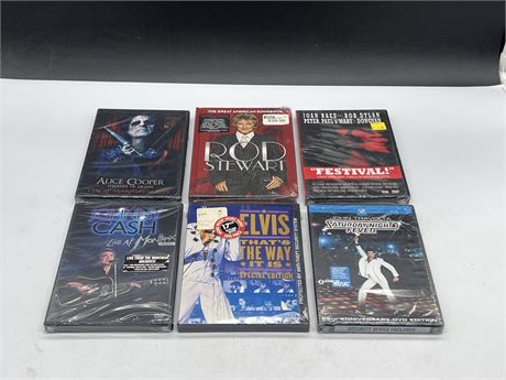 6 SEALED NEW MUSIC RELATED DVDS