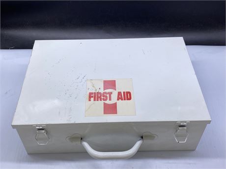 METAL FIRST AID BOX FULL OF SUPPLIES