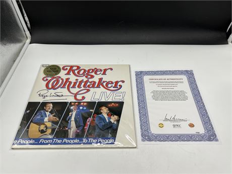 AUTOGRAPHED ROGER WHITTAKER LP SLEEVE “ROGER WHITTAKER LIVE” W/COA