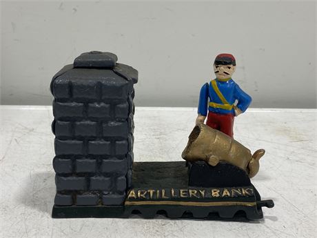VINTAGE CAST IRON COIN BANK - WORKING (7”X6”)