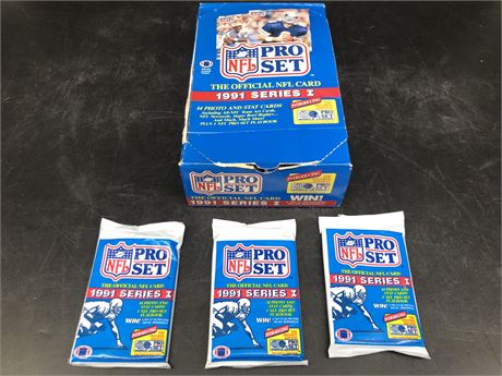 BOX OF UNOPENED FOOTBALL CARD PACKS (1991)