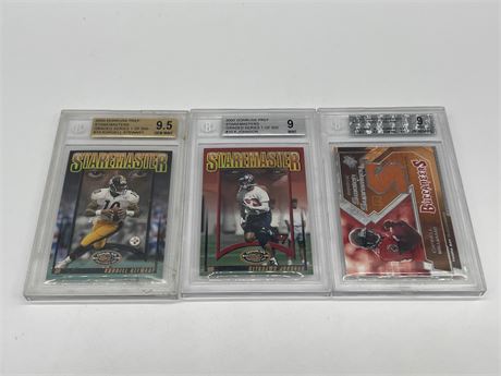 (3) BECKETT GRADED 9 / 9.5 FOOTBALL CARDS - 1 IS A PATCH CARD