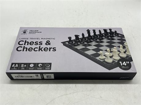NEW OPEN BOX LARGE TRAVEL MAGNETIC CHESS & CHECKERS
