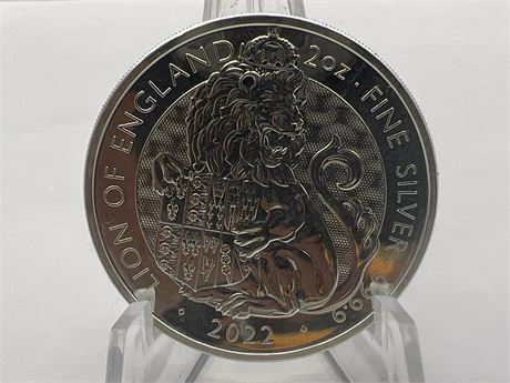 2 OZ 999 FINE SILVER LION OF ENGLAND COIN