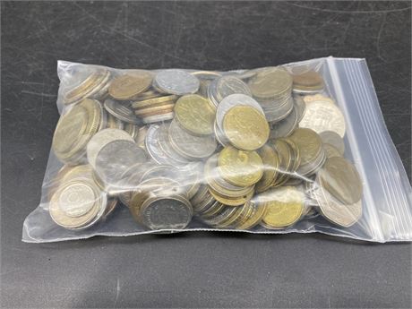 BAG OF FOREIGN CURRENCY & MISC. COINS