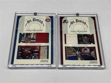 (2) 2003/04 PATRICK ROY TOPPS TRIBUTE JERSEY CARDS - MONTREAL & COLORADO