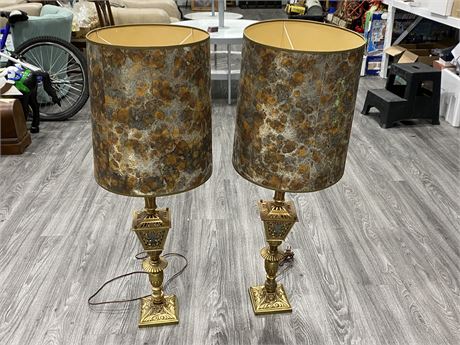 2 MID CENTURY PARLOUR LAMPS - WORKING (40” tall)