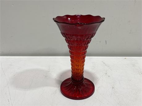 1930s RUBY GLASS VASE (10”)