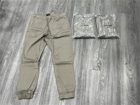 3 NEW JUNK BRAND JOGGERS - SIZE 31 (38” long)