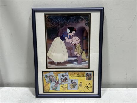VINTAGE FRAMED DISNEY FIRST DAY ISSUE & PICTURE (12.5”x16.5”)