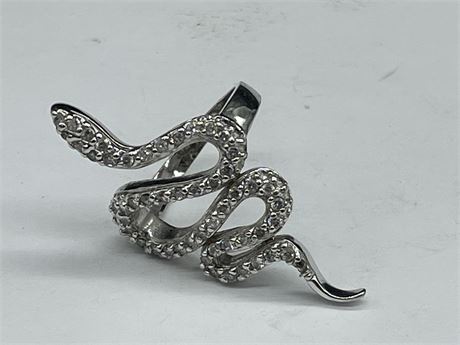 STERLING SILVER SNAKE RING WITH CZ. - SIZE 6.75