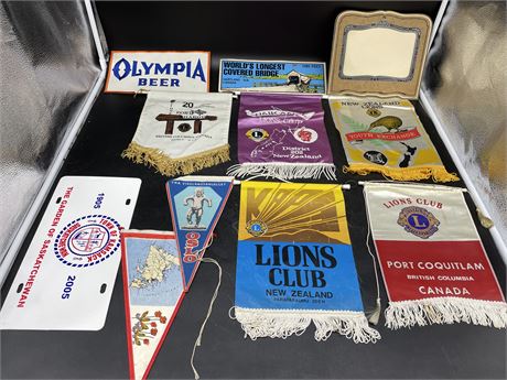 11 BANNERS & PENNANTS ETC. VINTAGE (BANNERS 8”X12”)