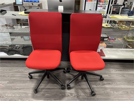 2 RED KNOLL BOARDROOM CHAIRS - 43” TALL