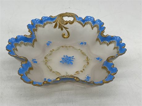 ANTIQUE HAND PAINTED FROSTED BOWL - MARKED 192 ON BOTTOM (9”X2”)