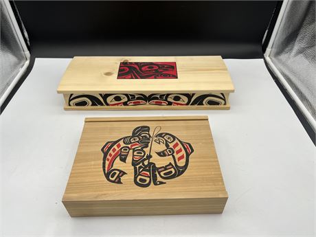 2 FIRST NATIONS CEDAR BOXES - LARGER ONE IS 17”x2.5”x7”