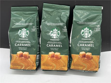 3 NEW STARBUCKS CARAMEL GROUND COFFEE