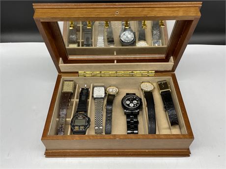 BOX OF 7 WATCHES - SEIKO, TIMEX, CASIO, REPRODUCTION ROLEX, PULSAR & JBW