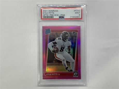 PSA 9 2021 ROOKIE KYLE PITTS OPTIC PREVIEW PINK PANINI NFL CARD