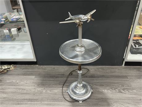 1930s ART DECO CHROME SMOKERS / DRINK TABLE AIRPLANE LAMP - WORKS (36” tall)