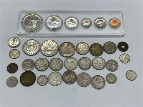 LOT OF MISC. COINS - SOME SILVER INCLUDING 1967 SILVER SET