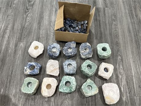LOT OF ROCK CANDLE HOLDERS