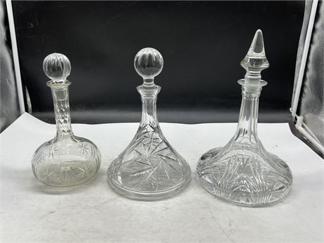 3 CRYSTAL DECANTERS (Tallest is 12”)
