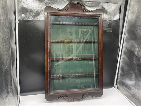 WOODEN THE BOMBAY COMPANY GLASS WALL DISPLAY CASE (17”x22”)