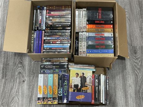 3 BOXES OF DVDS/BOX SETS  - A LOT STILL SEALED