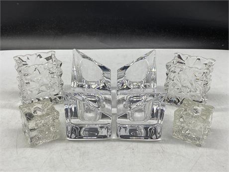 ORNESFOR 4 PART CANDLE SET, 2 RECTANGLE CRYSTAL VASES (3.5”), + 2 SMALL ICE CUBE