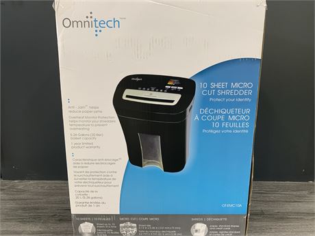 OMNITECH 10 SHEET MICRO CUT SHREDDER (new in box)
