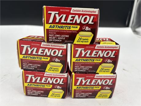 5 NEW BOXES OF TYLENOL ARTHRITIS PAIN PILL - ALL EXPIRE 2025-08