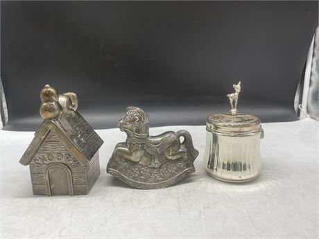 3 ANTIQUE SILVER PLATE BANKS 6”