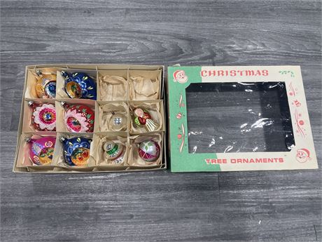 BOX OF EARLY CHRISTMAS ORNAMENTS