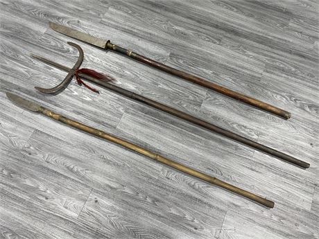 3 ANTIQUE CHINESE MASON PARADE WEAPONS (Longest is 75”)
