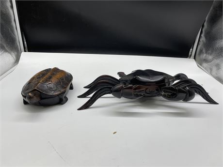 WOODEN CRAB JEWELRY BOX & WOODEN TURTLE JEWELRY BOX