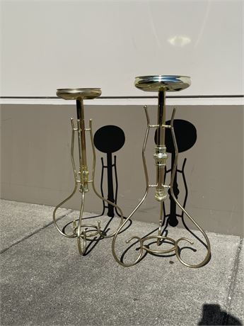 2 VINTAGE BRASS PLANT STANDS 3FT TALL