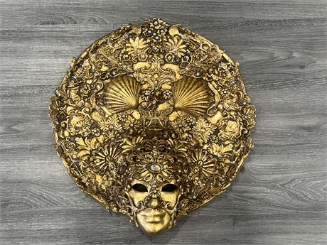 ATLAS BAROQUE SIGNED / STAMPED VENETIAN MASK - HAND CRAFTED IN ITALY - 22” DIAM