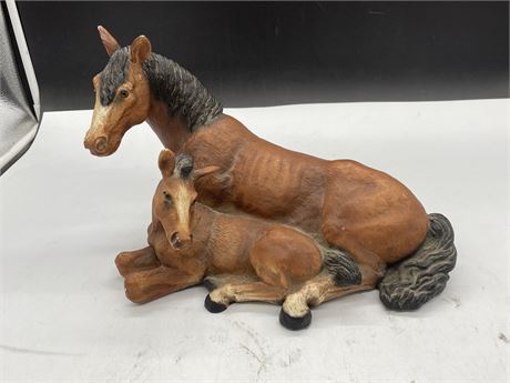 MARE AND FOAL STATUE 1988 SIGNED (11” LONG)