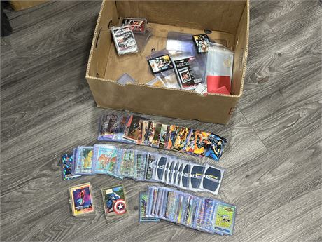 LOT OF COLLECTOR CARDS & CARD SUPPLIES - MARVEL, DIGIMON, ETC
