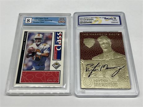 2 GRADED PEYTON MANNING CARDS - ROOKIE & DRAFT PICK CARDS