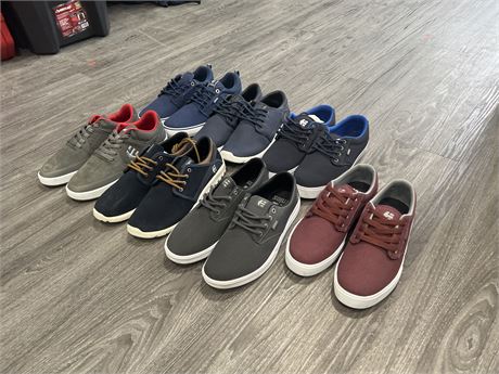 7 BRAND NEW PAIRS OF ETNIES SKATER SHOES / SHOES - APPROX SIZES 7.5 - 9.5
