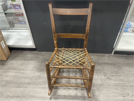 VINTAGE ROCKING CHAIR WITH RAWHIDE LACING SEAT