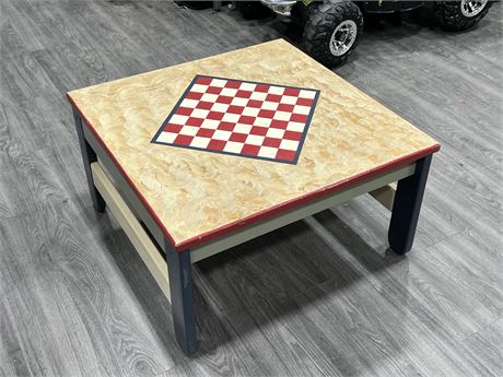 HEAVY WOOD CHESS / CHECKERS TABLE (32”x32”x18” tall)