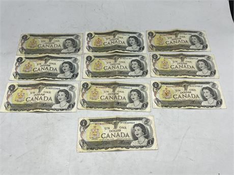 (10) 1973 CDN $1 BILLS