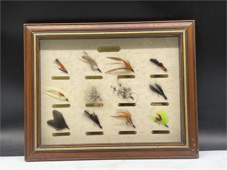 Urban Auctions - SHADOWBOX OF VINTAGE FISHING FLYS (15”x12”)