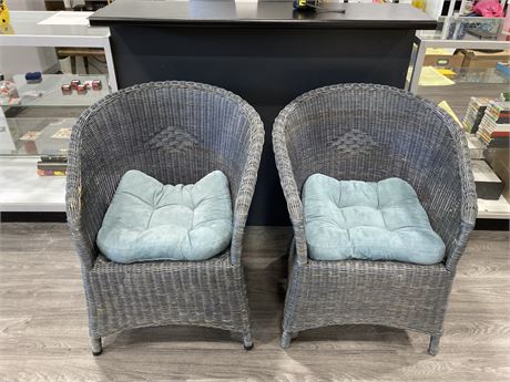 2 WICKER LOUNGE CHAIRS - 32” TALL 26” WIDE