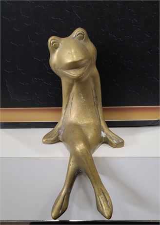 SOLID BRASS FROG (9" tall)