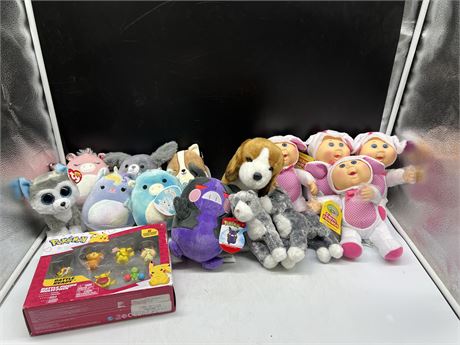 LOT OF NEW PLUSHIES, CABBAGE PATCH KIDS & POKÉMON FIGURES