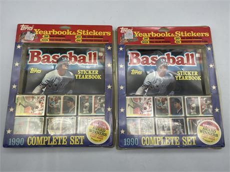 2 TOPPS 1990 BASEBALL YEARBOOK & STICKERS COMPLETE SET NEW