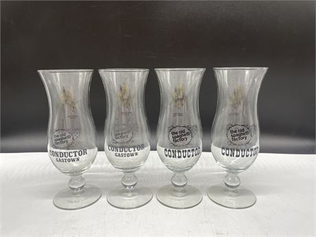 4 VINTAGE OLD SPAGHETTI FACTORY GLASSES 8” TALL